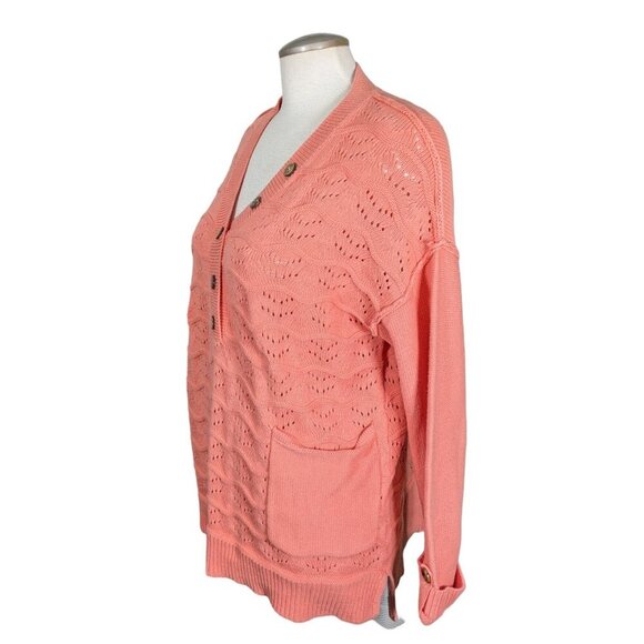 Neon Buddha Sweater Women XL Orange Pure Knits Infinity Popover Open Knit Cotton - Picture 6 of 9